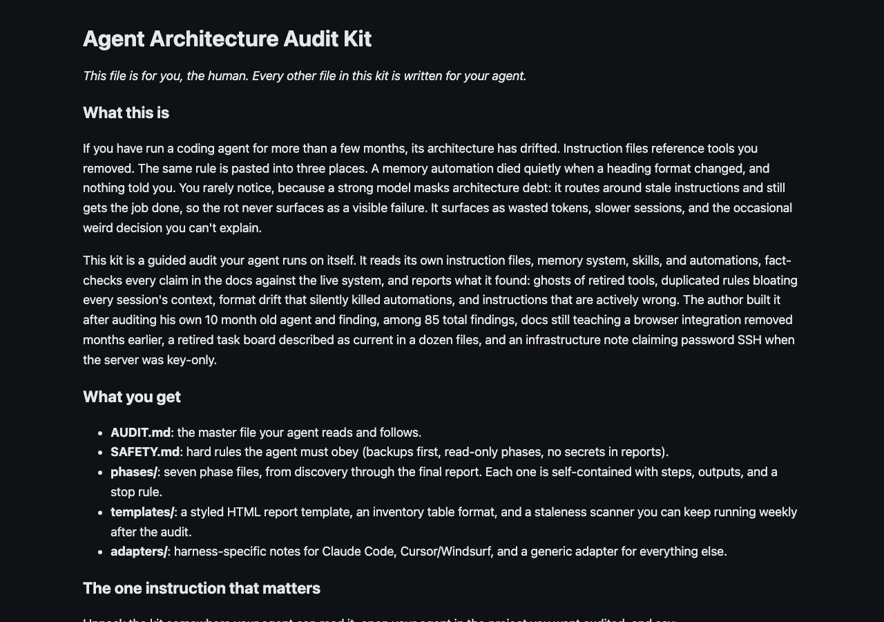 Agent Architecture Audit Kit: An excerpt from the included kit files.
